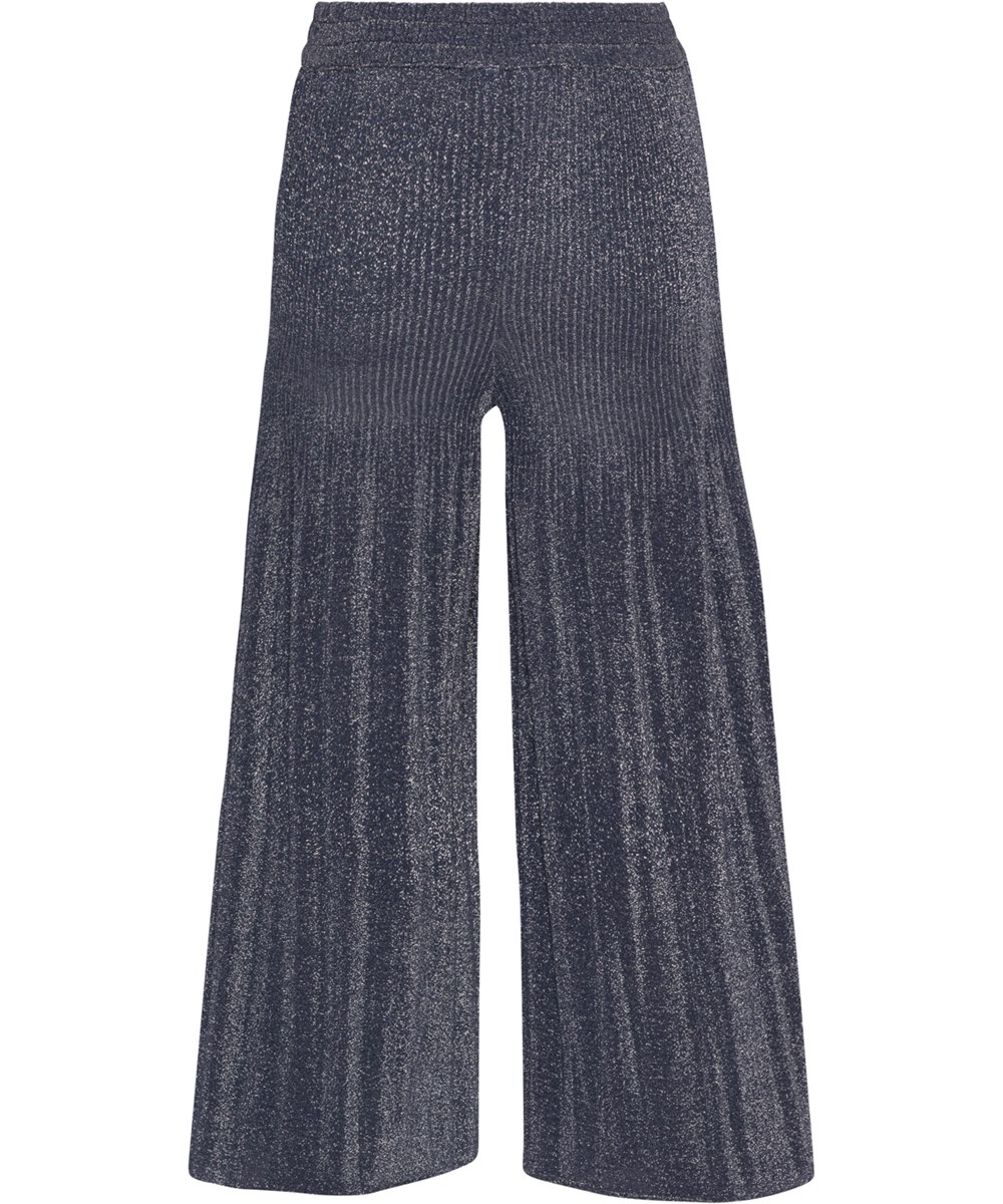 Aldora - Navy Sky - Dark blue trousers with pleats and glitter