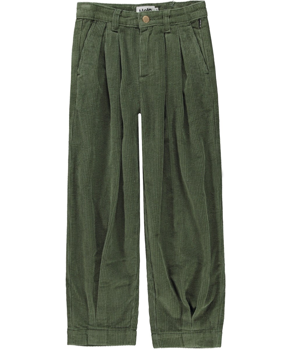 Aleen - Moss Green - Green trousers in corduroy 