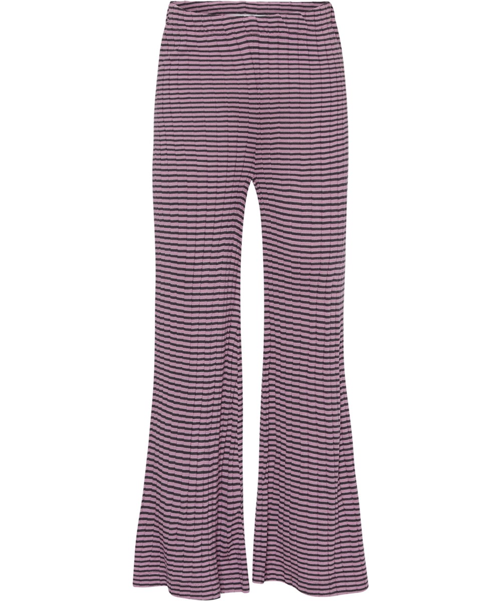 Alexandra - Space Purple Stripe - Purple trousers with black stripes in rib