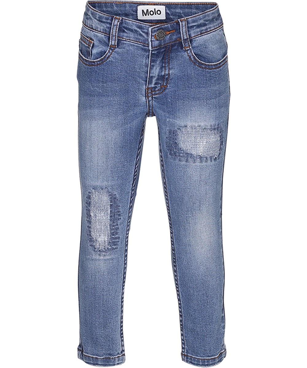alfa washed and stitched blue cropped slim fit denim jeans molo