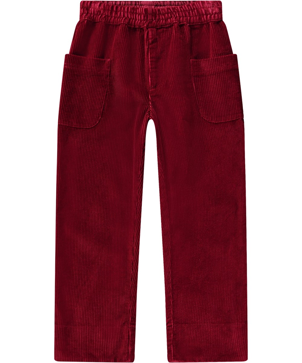 Alfia - Velvety - Bordeaux corduroy trousers in soft cotton with boxy silhouette.
