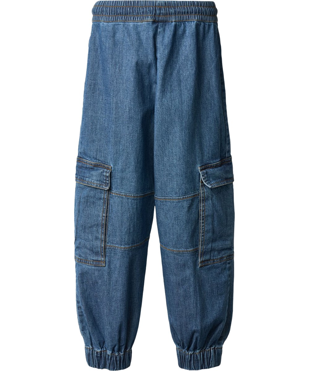 Aliki - Chambrey Blue - Blue cargo trousers for children made of organic cotton