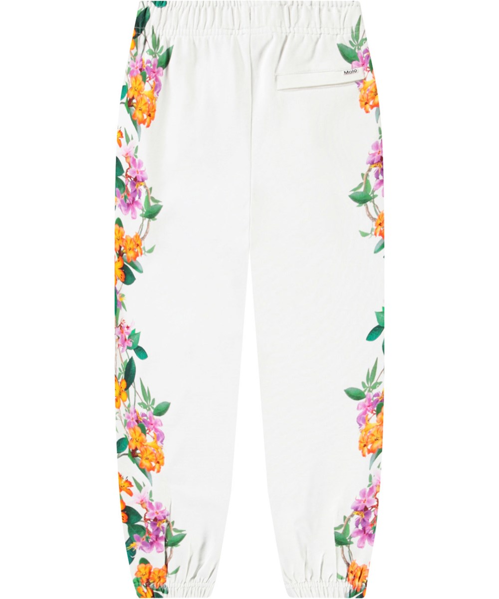 Allen - Jungle Flowers - White sweatpants in organic cotton with jungle flowers for children.