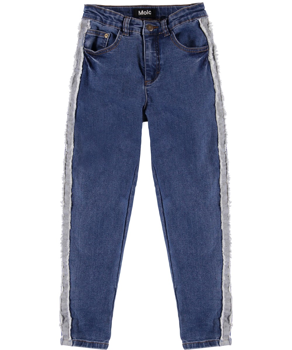 Allis - Suttle Stone Blue - Roomy blue jeans with fringe 
