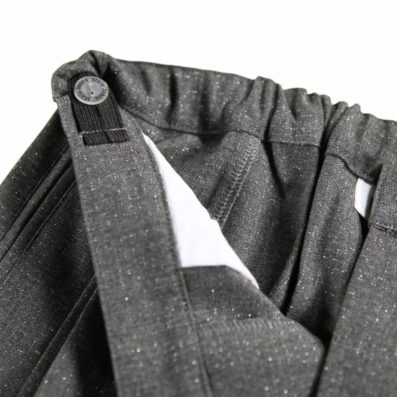 Alvina - Grey Silver Check - Grey flannel pants for children with