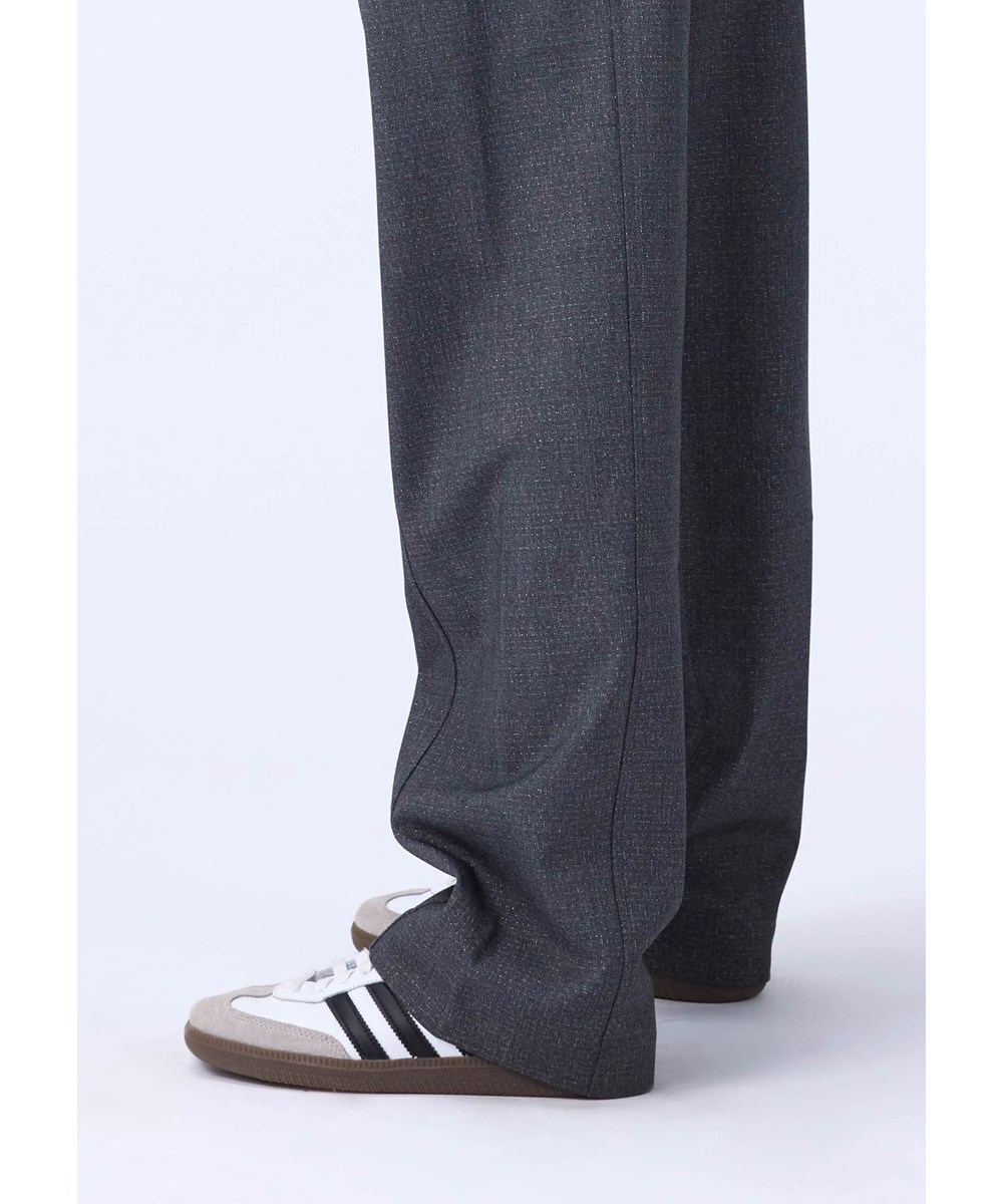 Alvina - Grey Silver Check - Grey flannel pants for children with silver thread in a loose fit.