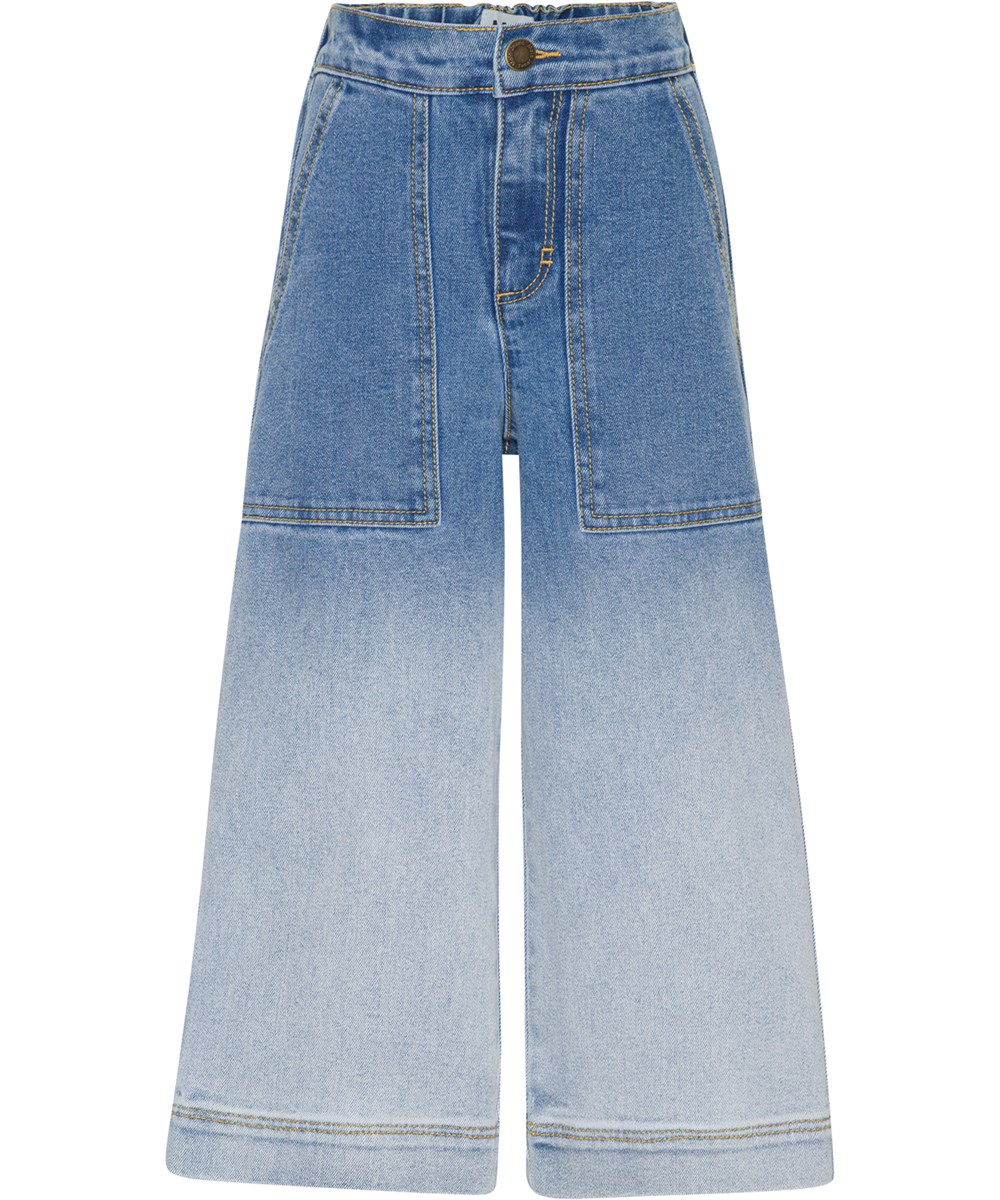 Alyna - Faded Blue Denim - High waisted, wide REPREVE jeans with colourful fade