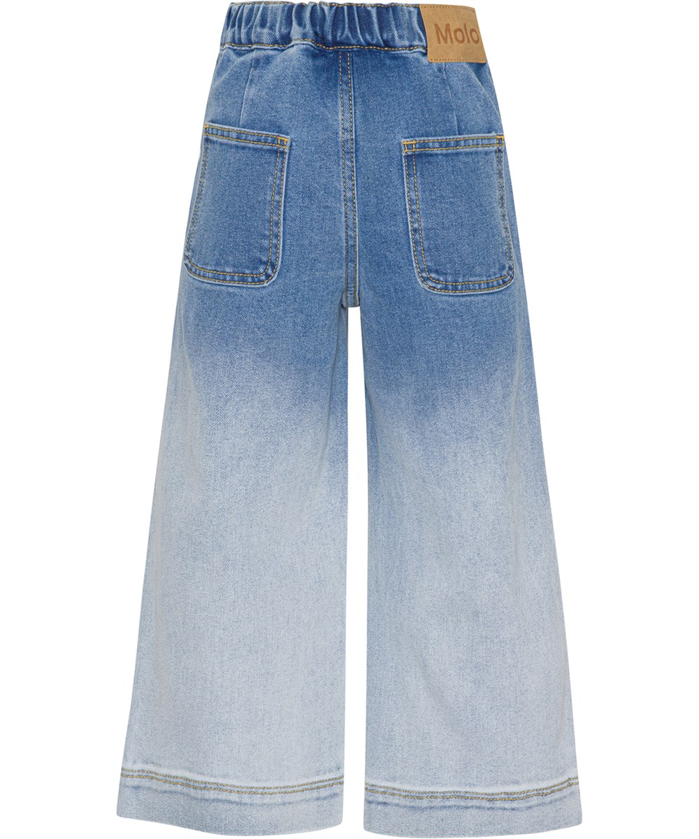 Alyna - Faded Blue Denim - High waisted, wide REPREVE jeans with colourful fade