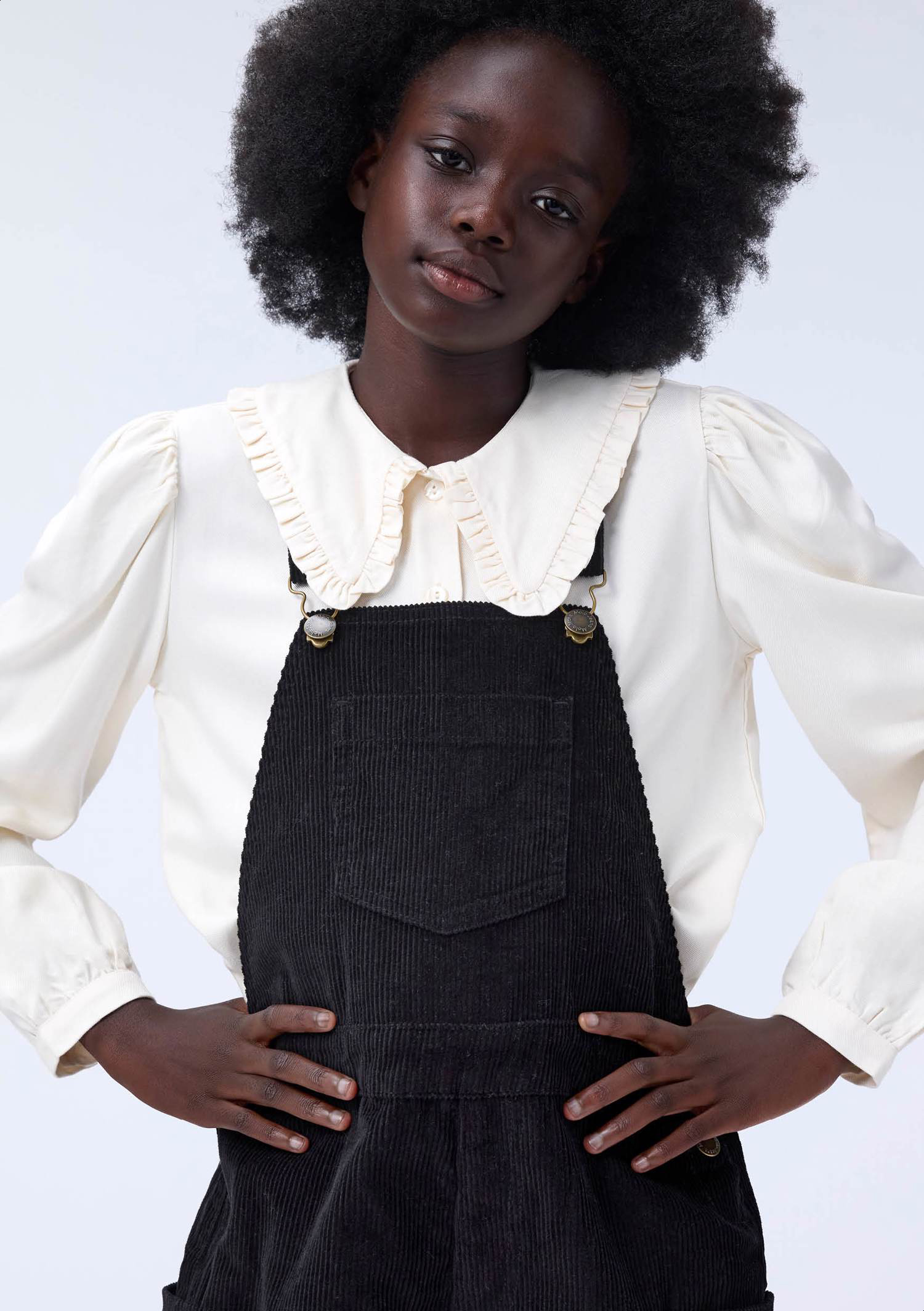 Amber - Black - Black soft corduroy dungarees for children. - Molo