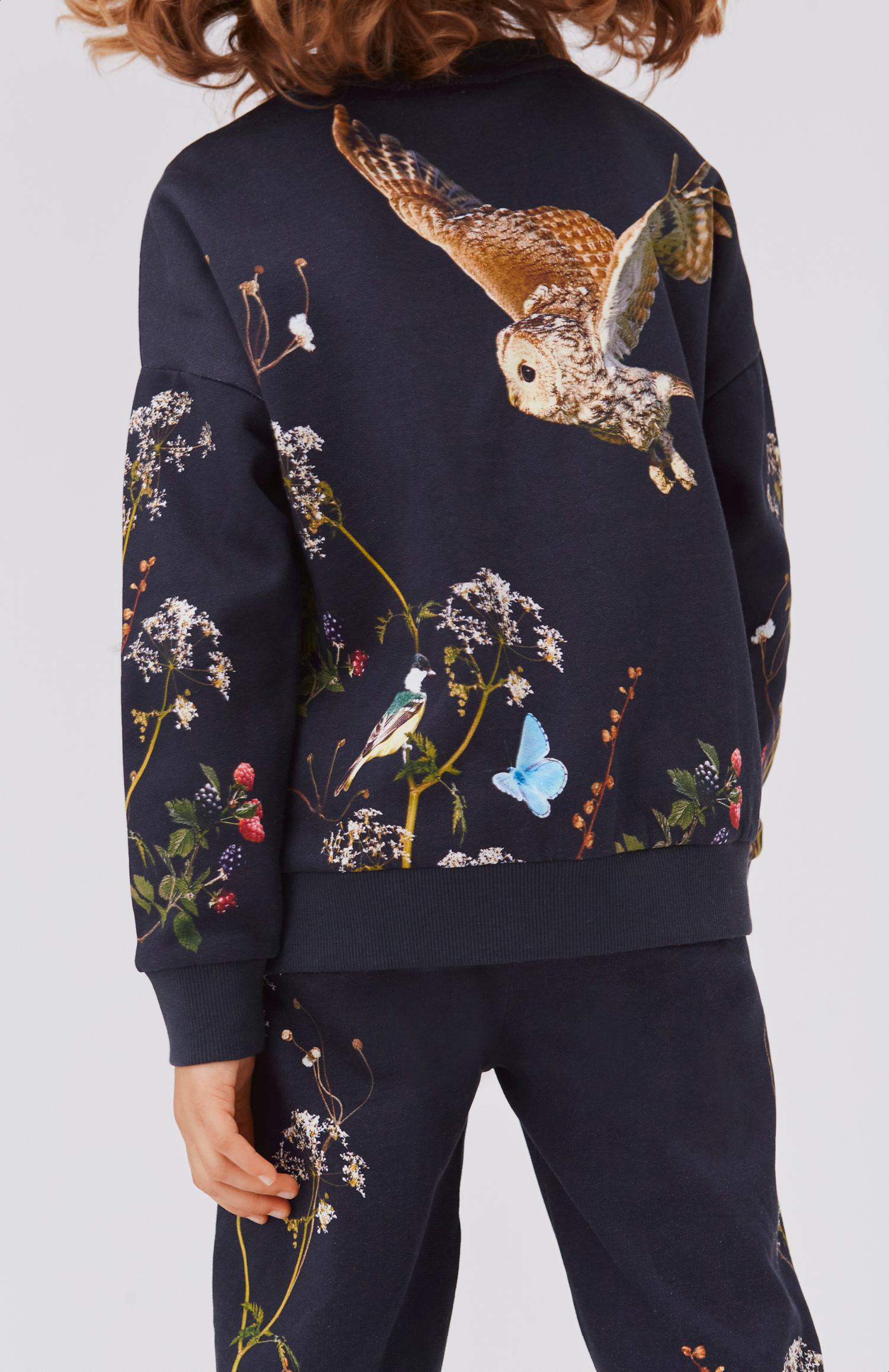 Amina Moonlight Owls Black organic sweatpants with berries and