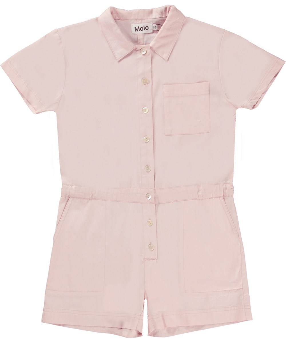 Angela - Powder - Pink jumpsuit with short sleeves and short legs 