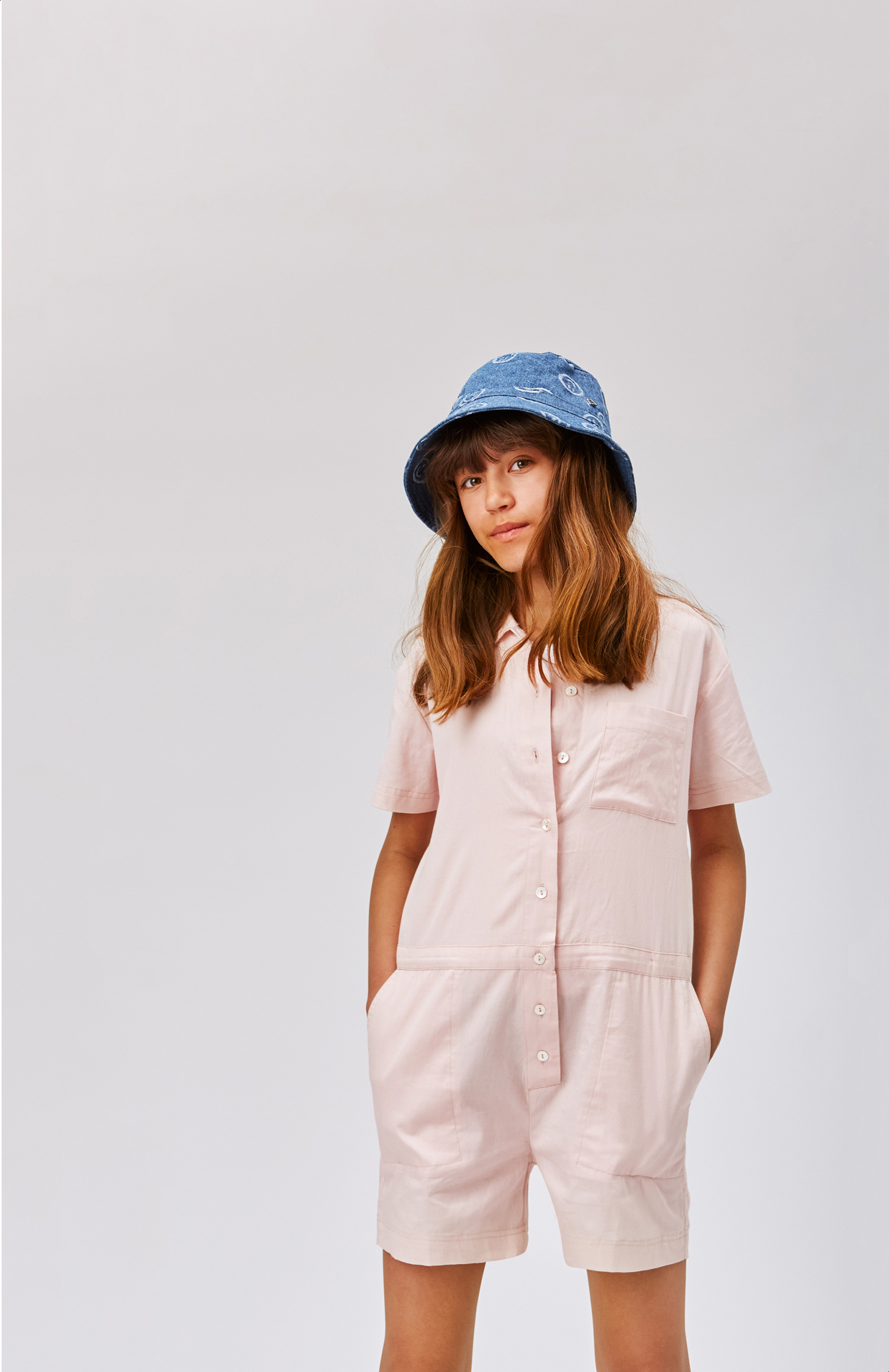 Angela - Powder - Pink jumpsuit with short sleeves and short