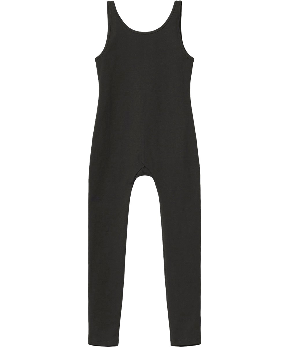 Angelica - Black - All-in-one suit in organic stretch cotton jersey for children.