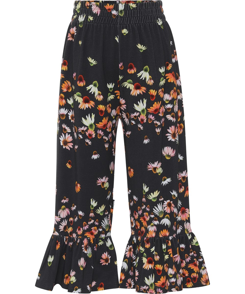 Anis - Echinacea - Black organic culottes with floral print