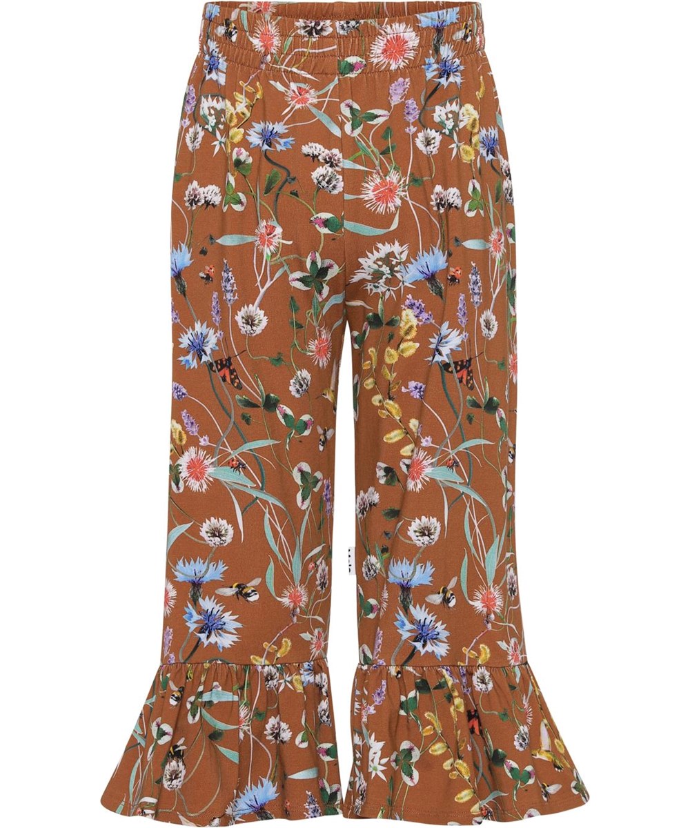 Anis - Wildflowers - Brown organic trousers with flowers