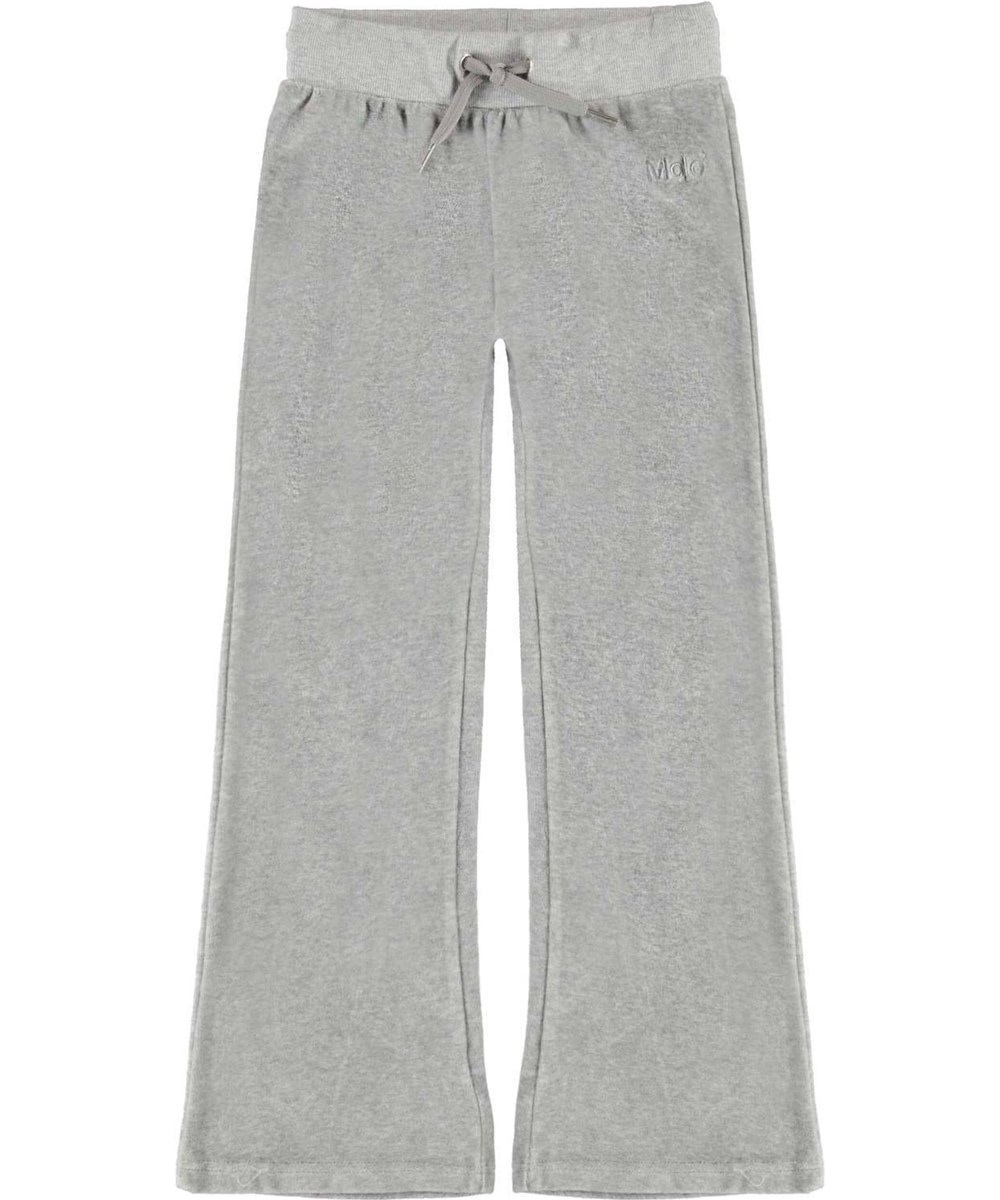 Annie - Light Grey Melange - Light grey velour sweatpants