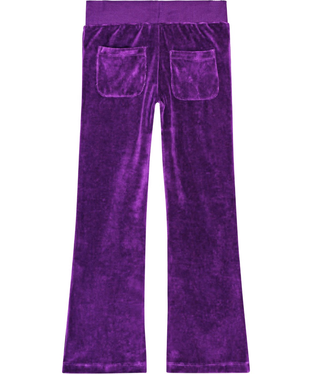 Annie - Warm Purple - Soft cotton blend velour trousers with flared silhouette and drawstring waist.