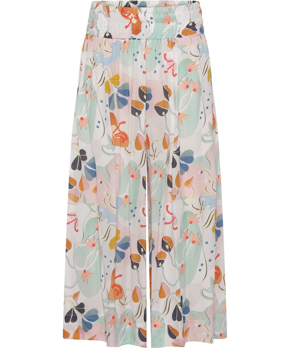 Antonya - Papercut Flowers - Wide pastel coloured trousers with print 