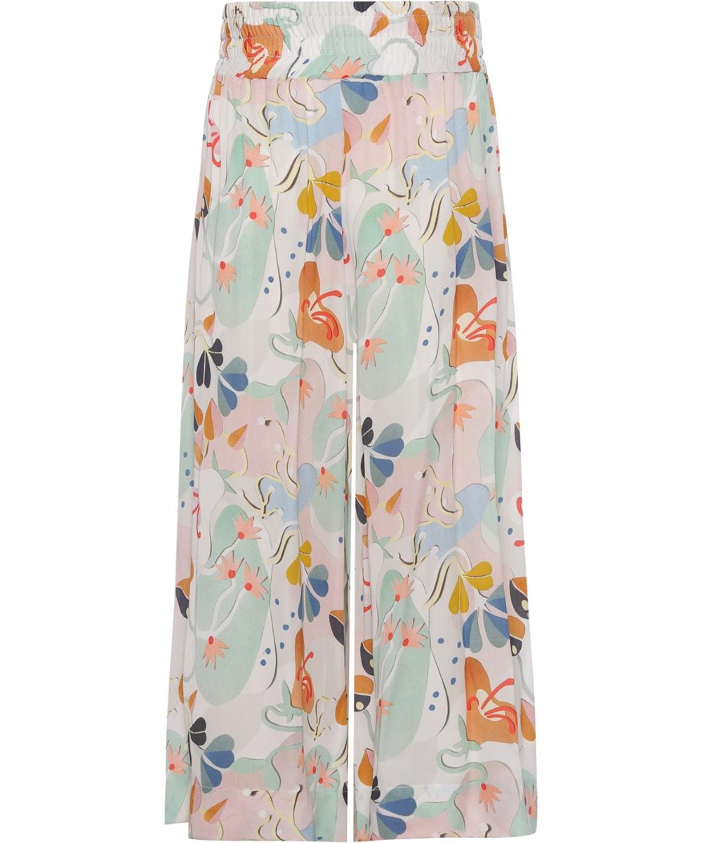 Antonya - Papercut Flowers - Wide pastel coloured trousers with print 