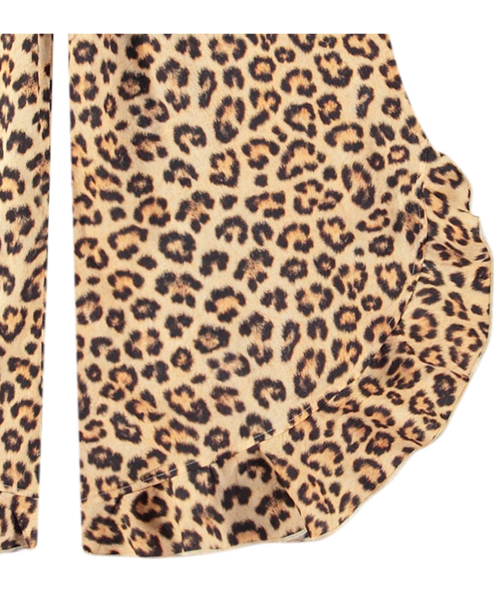 Aretha - Allover Leo - Airy pants for children with ruffle edge made from organic cotton.