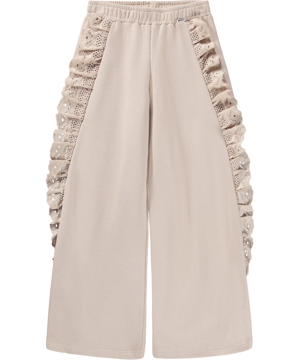 Ariana - Soft Powder - Nude trousers for children made of organic cotton jersey with broderie anglaise 