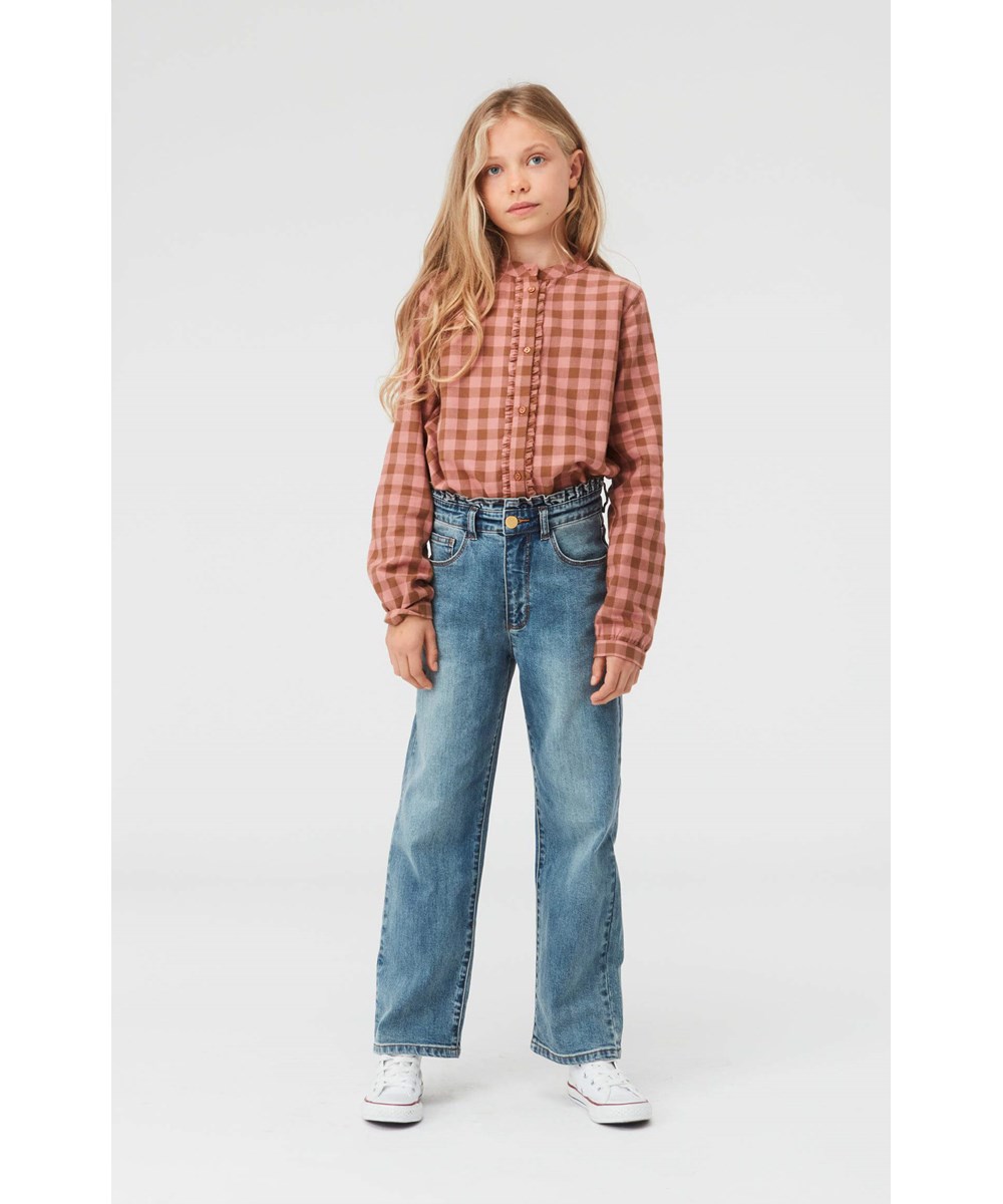 Astrid - Tinted Blue - Blue high waisted jeans with pleated edge
