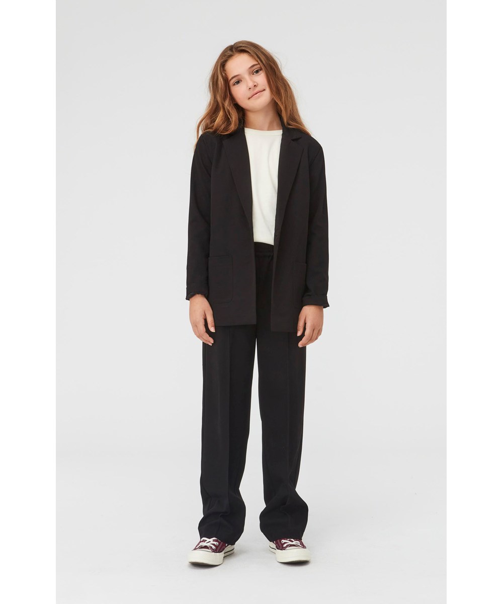 Atla - Black - Loose, black trousers with elastic waist