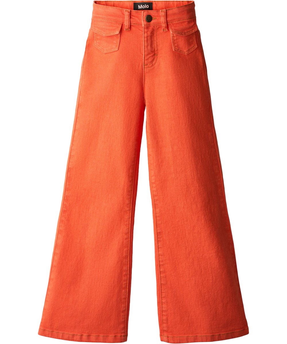 Atla - Love - Red jeans for children made of stretchable, organic cotton with a flared design 