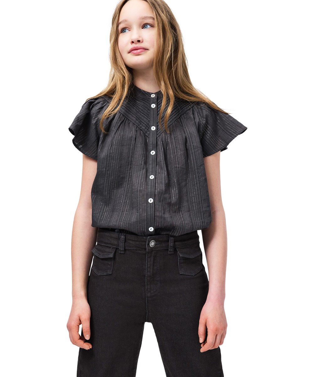 Atla - Raven - Grey-black jeans for children made of stretchable, organic cotton with a flared design 