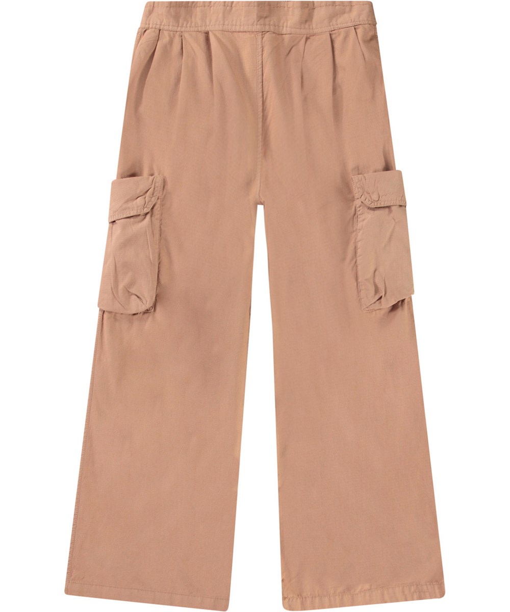 Audie - Sandalwood - Brown pants in organic cotton for children.