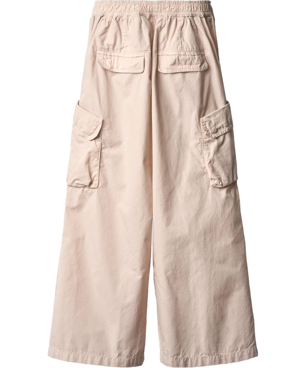 Audie - Soft Powder - Beige trousers for children made of organic cotton with cargo pockets 