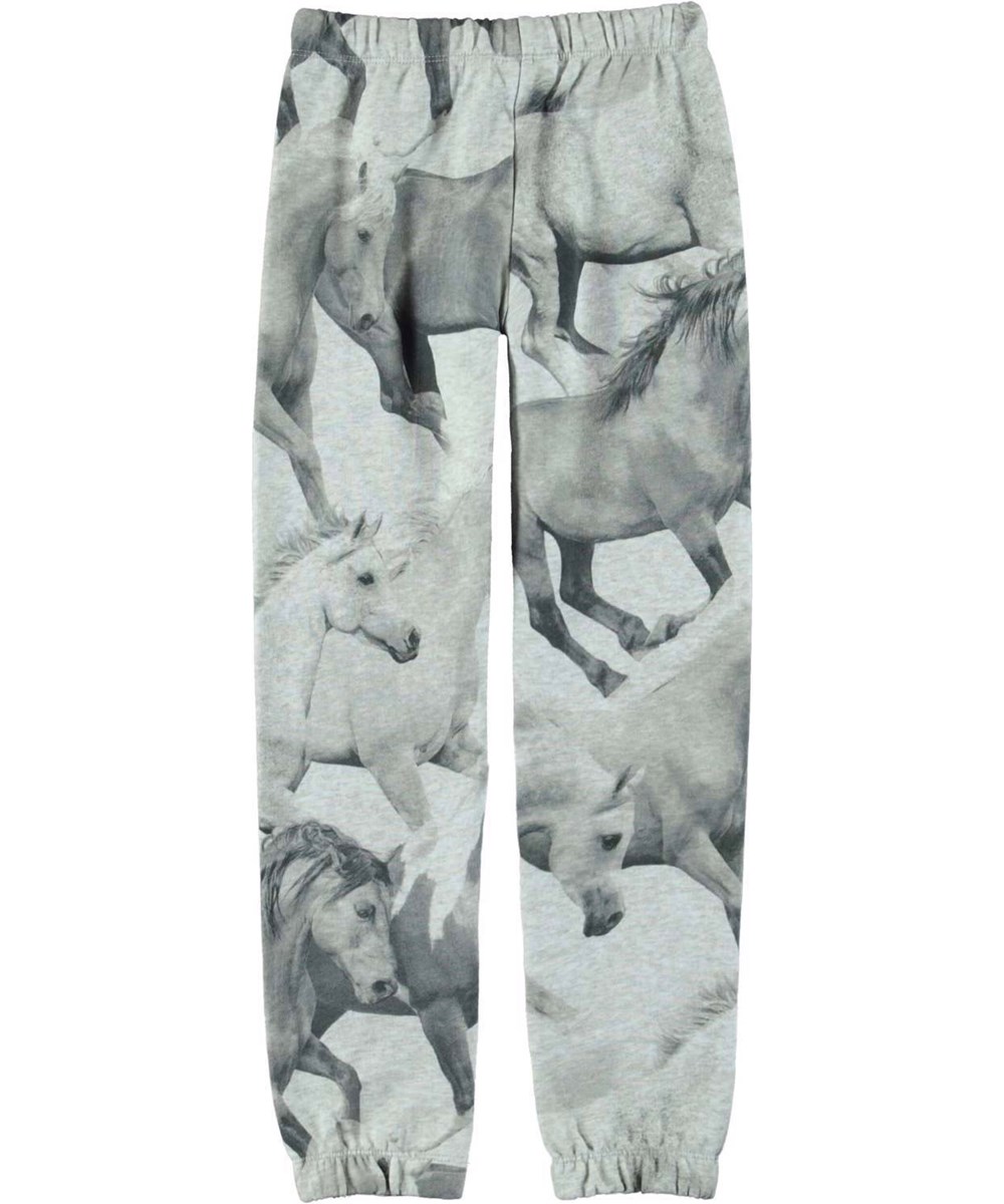 Aura - Greymelange Horse - Grey sweatpants with horse print