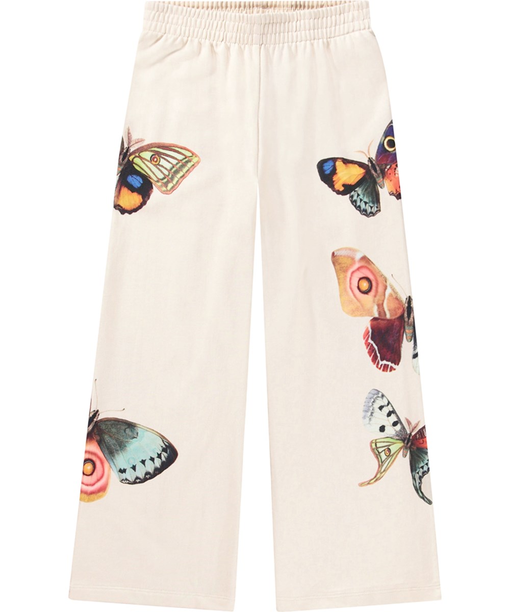 Aurita - Five Butterflies - Off-white trousers in organic cotton with butterfly print.