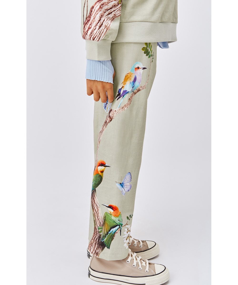 Aurita - Under The Trees - Grey organic jogging trousers with straight legs and print on the sides 