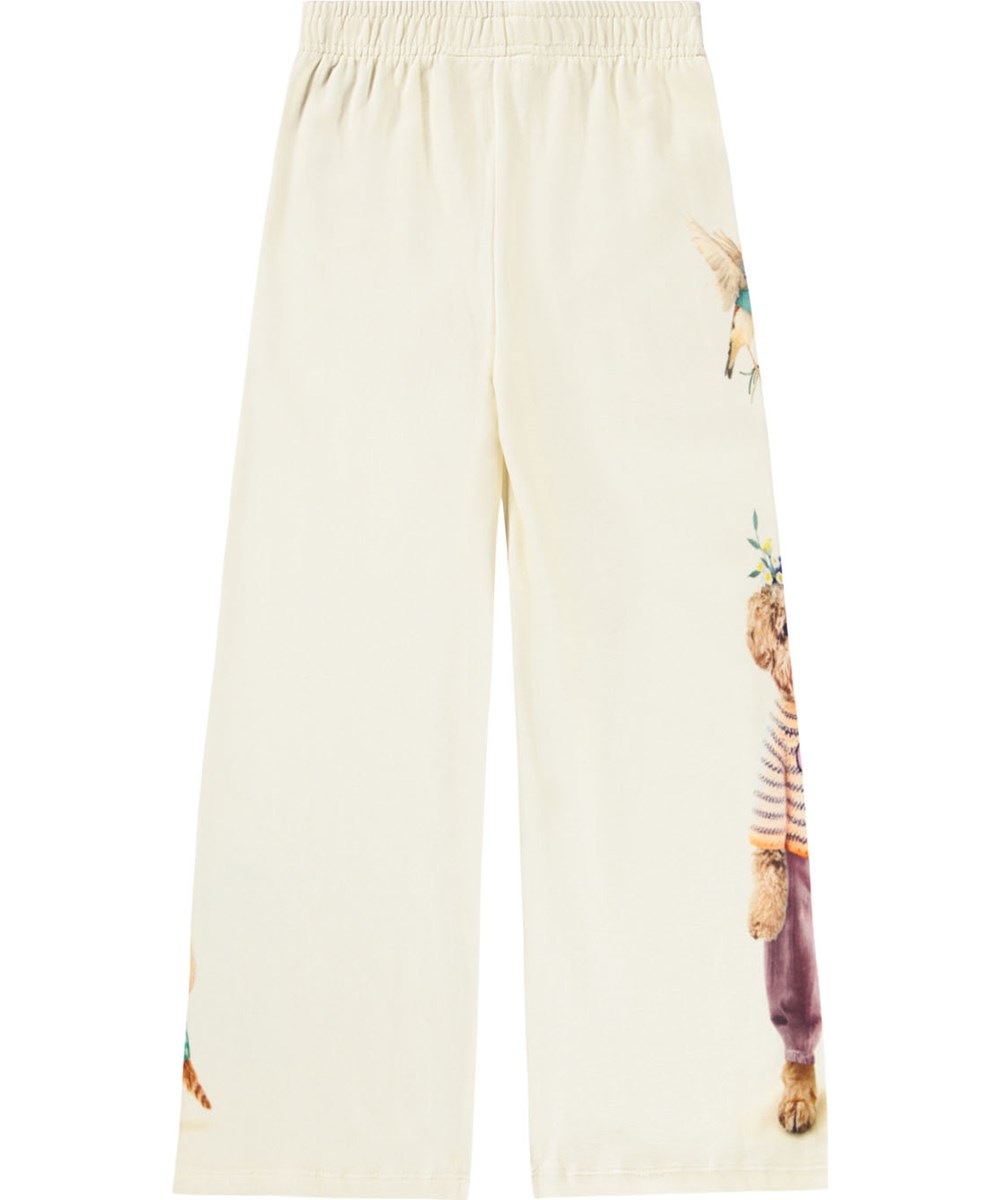 Aurita - Vintage Friends - Off-white sweatpants made of organic cotton with a print of cute animals wearing clothes.
