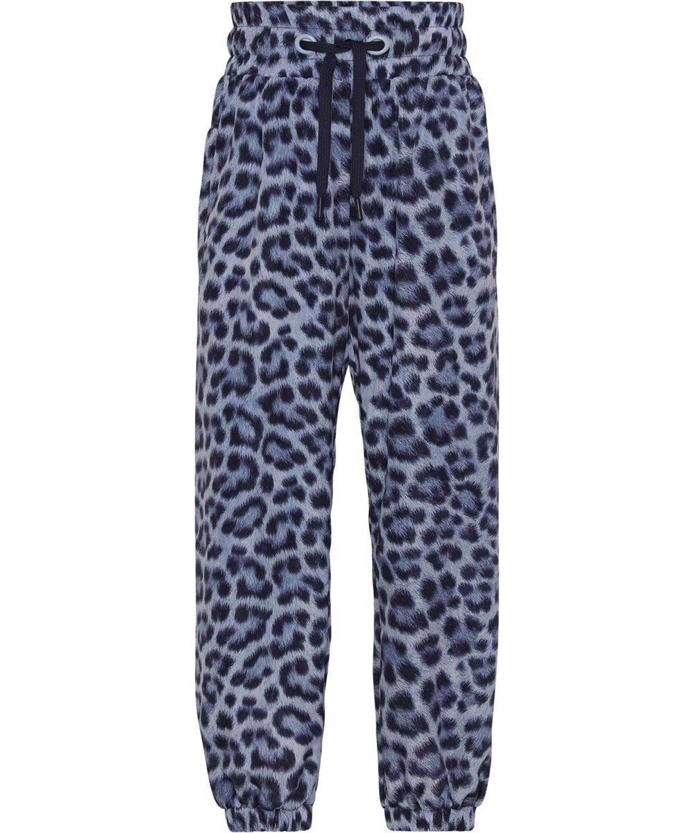 Oleen - Sporty Leo - Blue trackpants with ties leopard print 