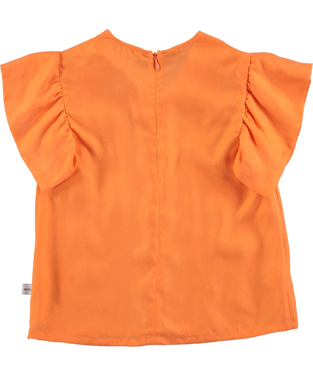 Ramsi - Bird Of Paradise - orange, cupro top with ruffle sleeves