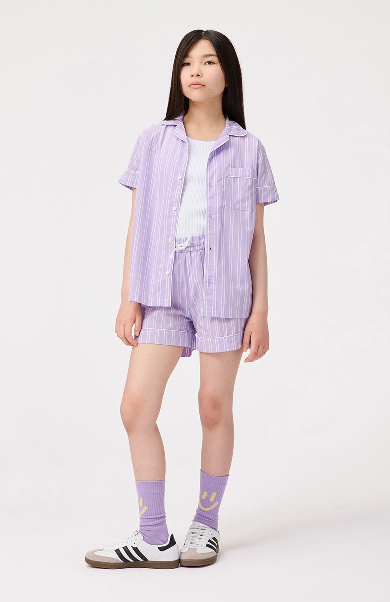 Rara - Purple Rail Stripe - White and purple striped t-shirt shirt for children in organic cotton.