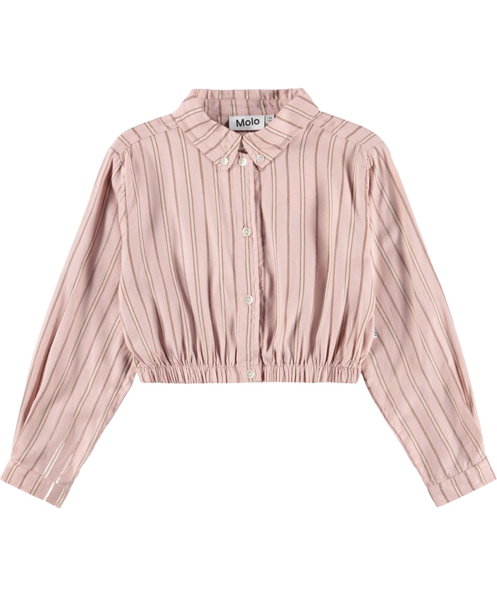 Reganne - Blush Bean Stripe - Striped pink shirt for children made of viscose
