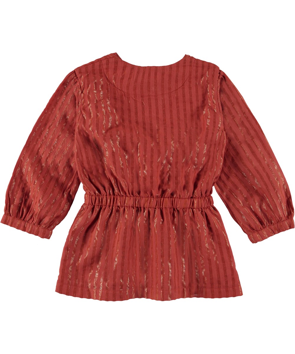 Rikki - Dried Chili - Red wrap around shirt with metallic stripes