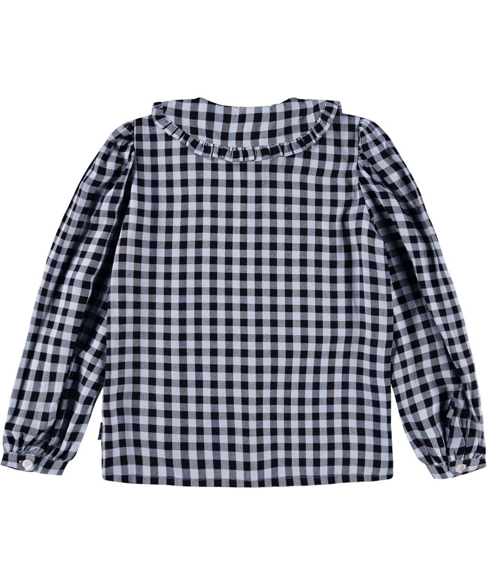 Robbin - Moon Gingham - Blue and black checkered shirt for children made of viscose.