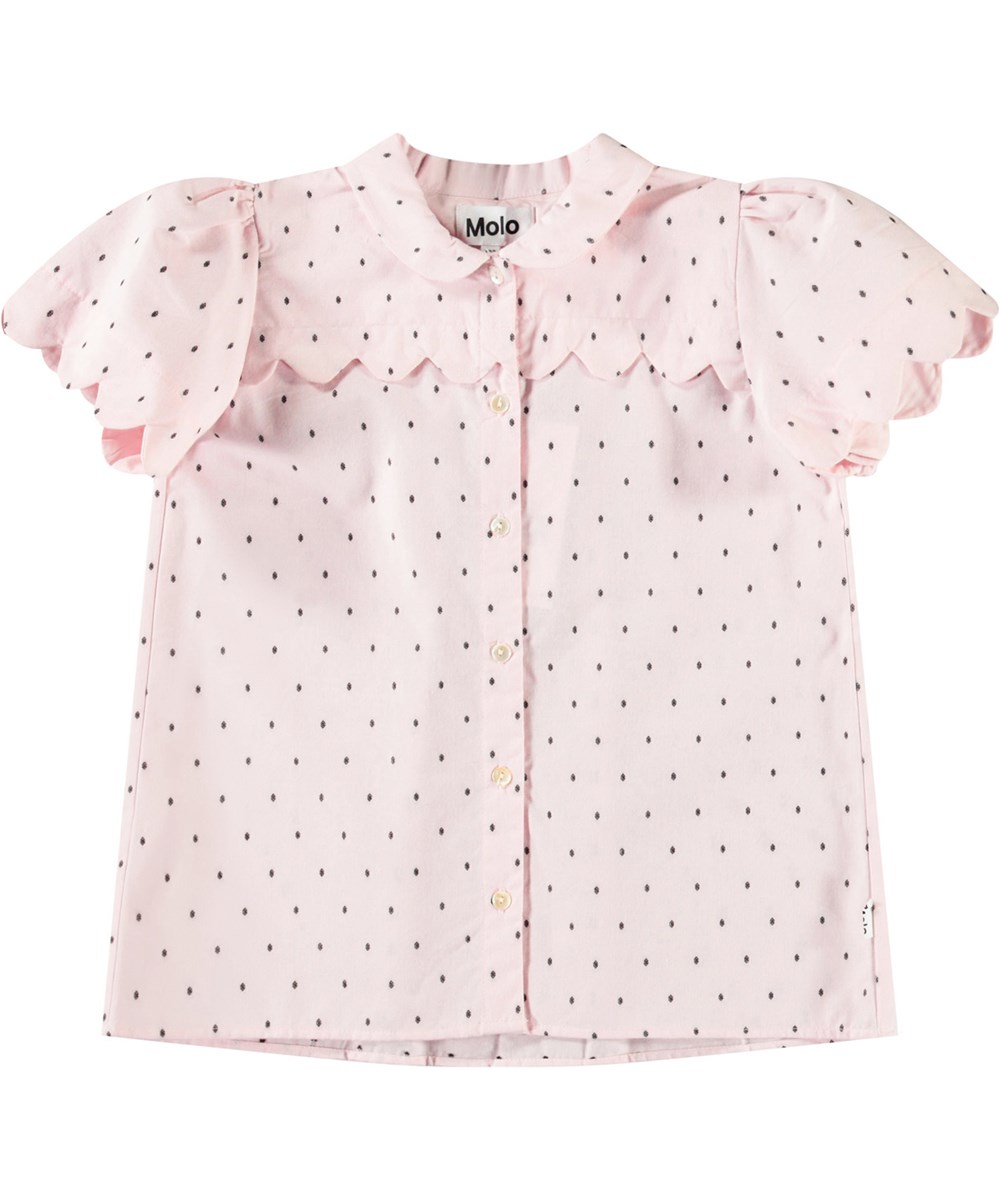 Ronda - Charlotte Pink - Loose pink shirt in soft organic cotton with collar and puff sleeves.