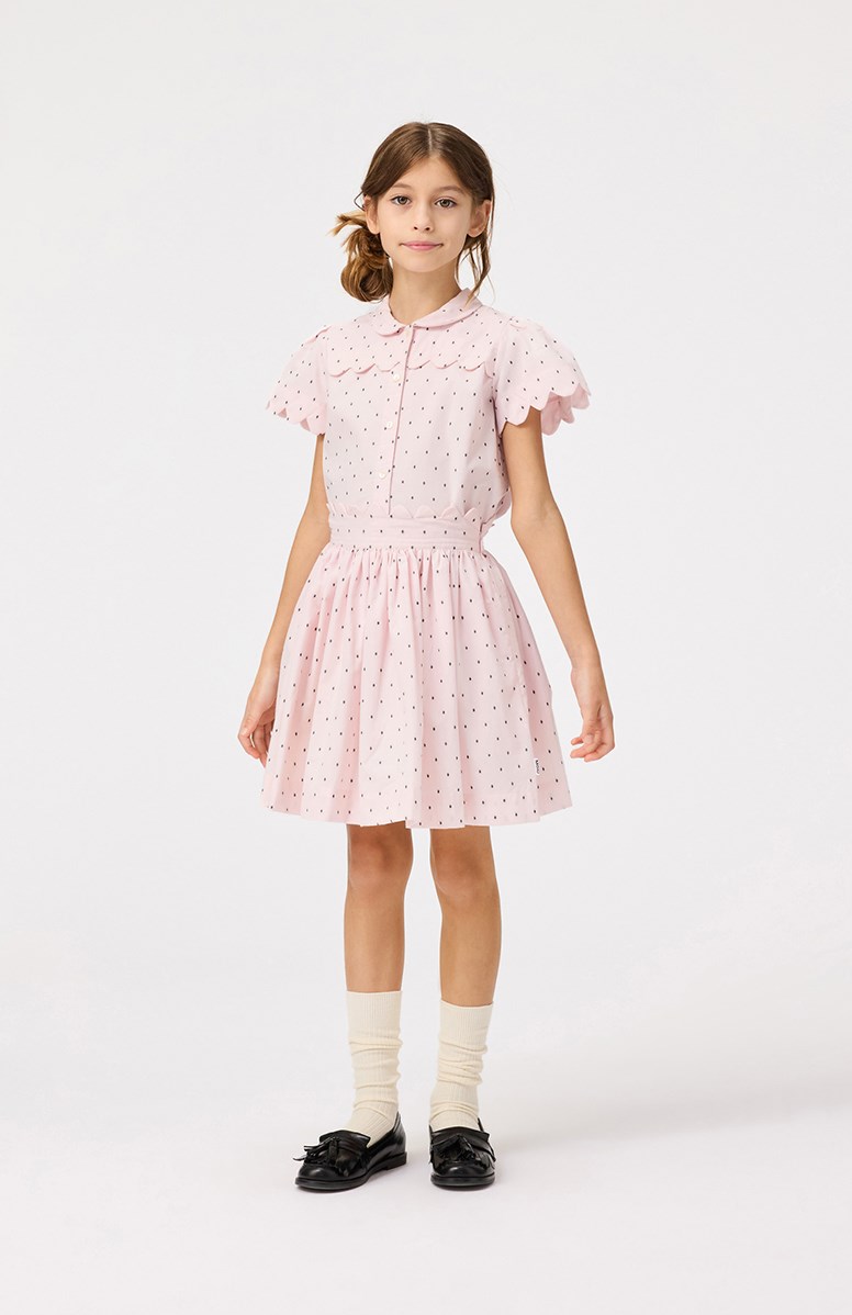 Ronda - Charlotte Pink - Loose pink shirt in soft organic cotton with collar and puff sleeves.