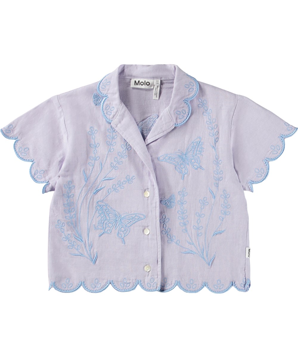 Rosalle - Pastel Lilac - Purple short-sleeved shirt for children made of organic cotton with embroidery.