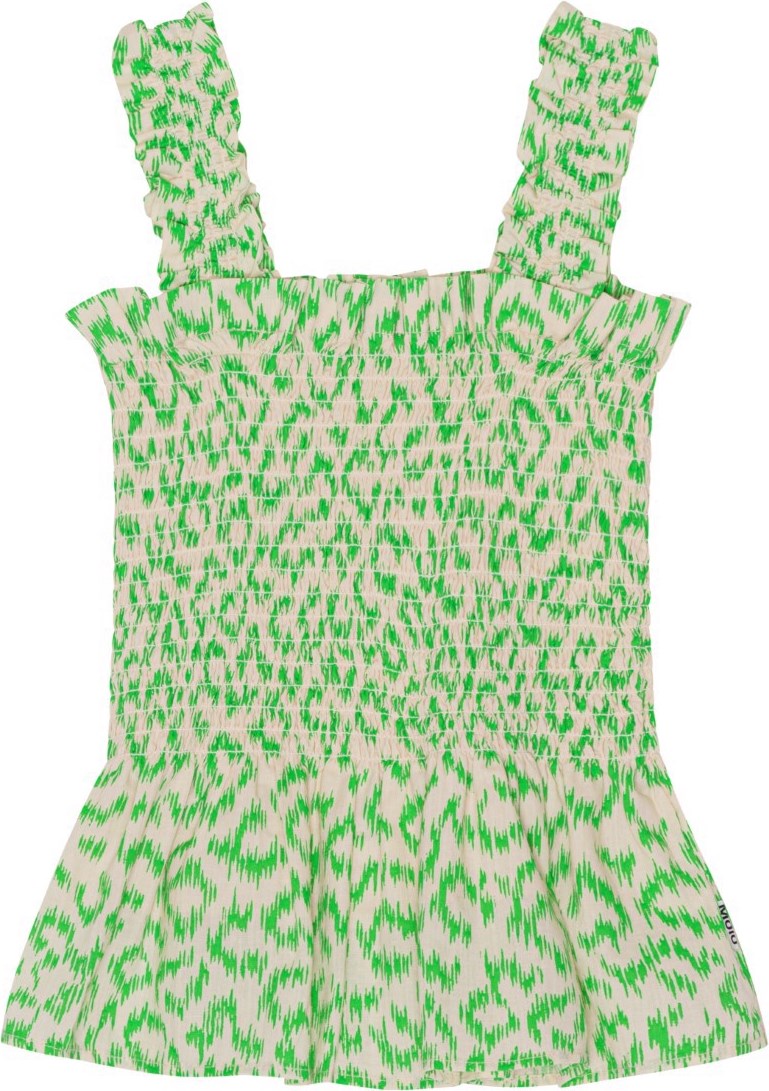 Rosine - Green Leo - Green cotton top in an all over leopard print 