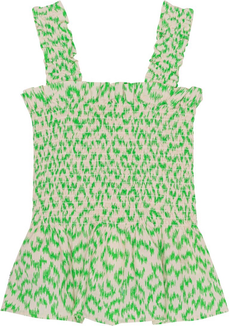 Rosine - Green Leo - Green cotton top in an all over leopard print 
