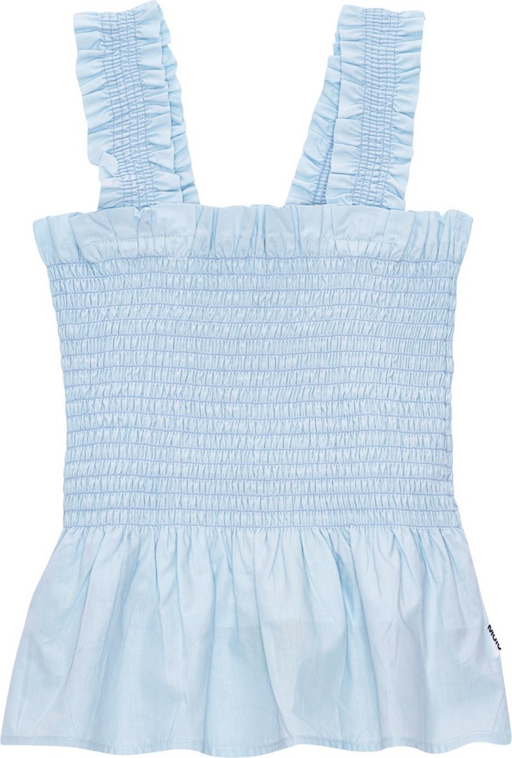 Rosine - Skyride - Pastel blue top in organic cotton with smocking 