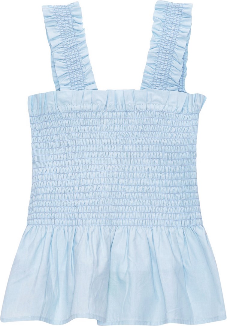 Rosine - Skyride - Pastel blue top in organic cotton with smocking 