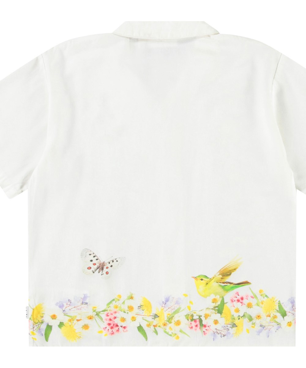 Rui - Picturesque - Short-sleeved oversized light green shirt for children in soft viscose with collar and buttons on the front.