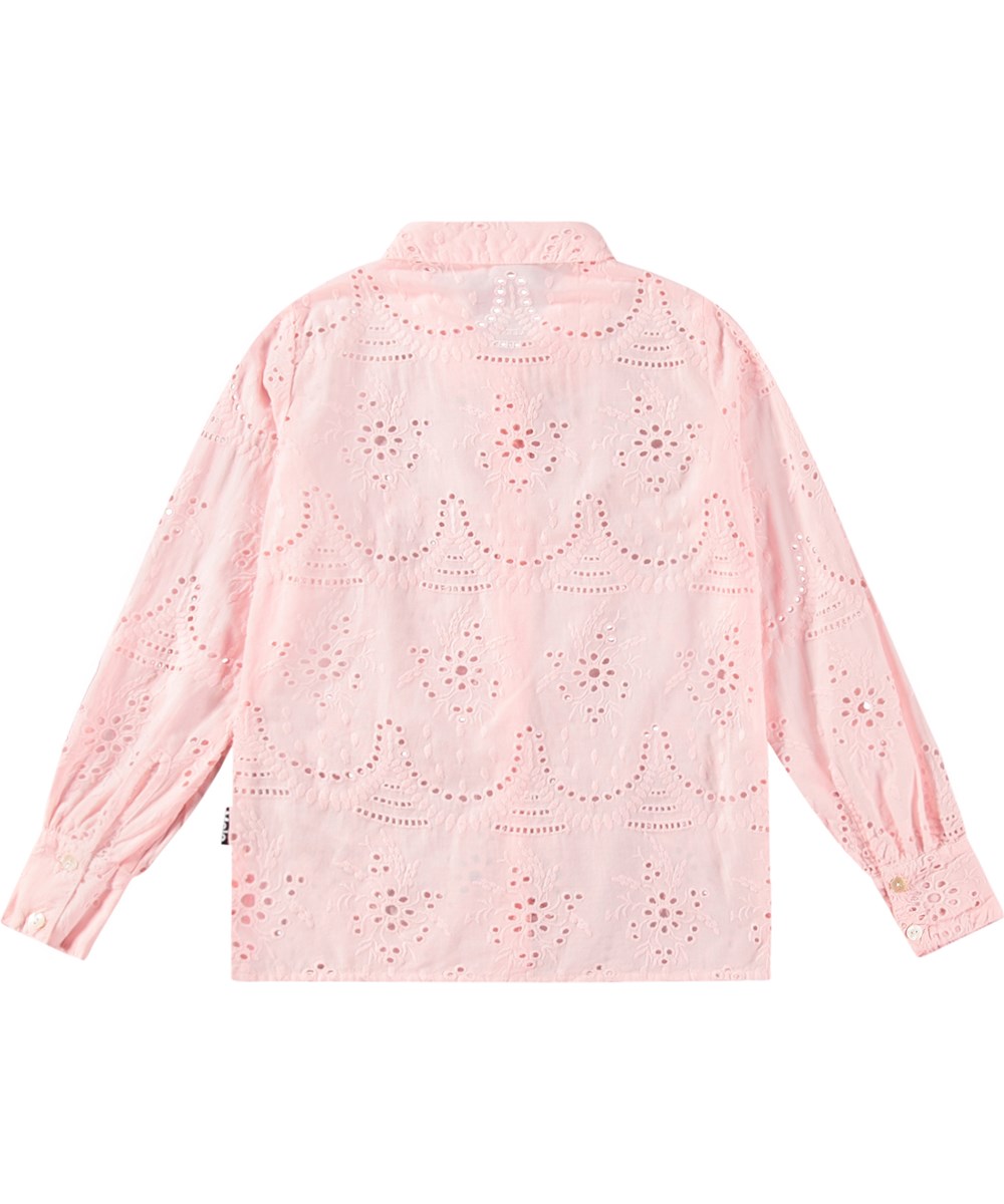 Runa - Candy Floss - Dusty pink shirt in organic cotton with broderie anglaise